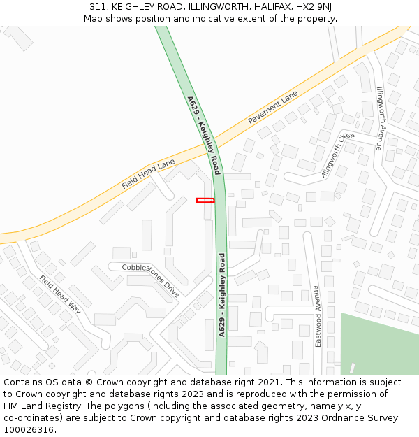 311, KEIGHLEY ROAD, ILLINGWORTH, HALIFAX, HX2 9NJ: Location map and indicative extent of plot