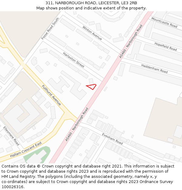 311, NARBOROUGH ROAD, LEICESTER, LE3 2RB: Location map and indicative extent of plot