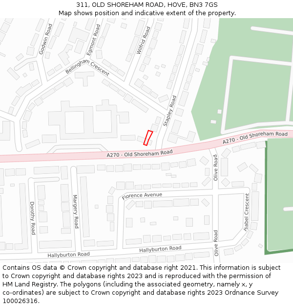 311, OLD SHOREHAM ROAD, HOVE, BN3 7GS: Location map and indicative extent of plot