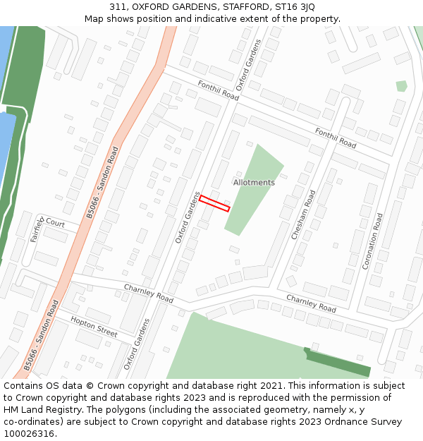 311, OXFORD GARDENS, STAFFORD, ST16 3JQ: Location map and indicative extent of plot