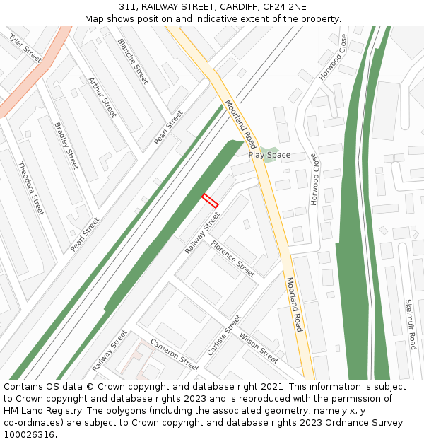 311, RAILWAY STREET, CARDIFF, CF24 2NE: Location map and indicative extent of plot