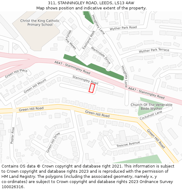 311, STANNINGLEY ROAD, LEEDS, LS13 4AW: Location map and indicative extent of plot