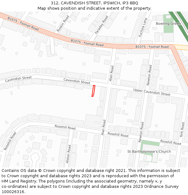 312, CAVENDISH STREET, IPSWICH, IP3 8BQ: Location map and indicative extent of plot