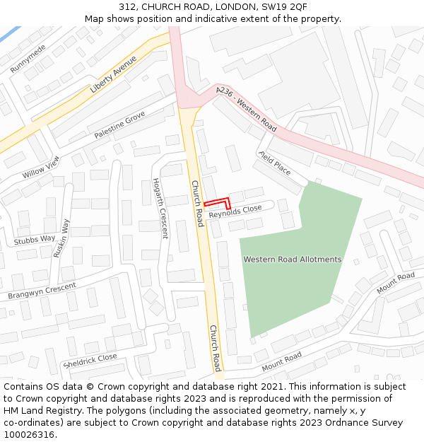 312, CHURCH ROAD, LONDON, SW19 2QF: Location map and indicative extent of plot