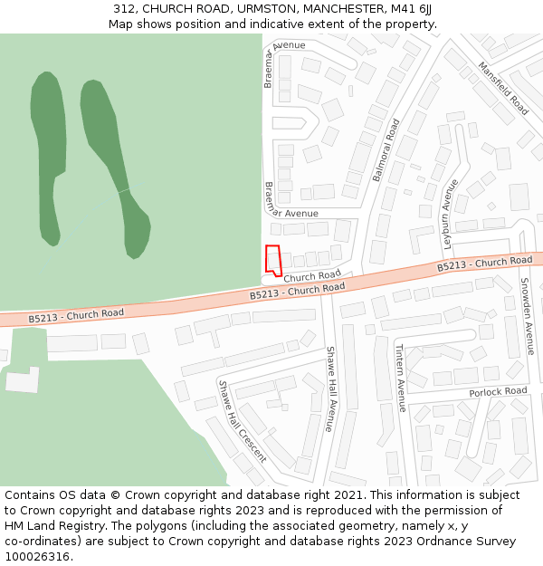 312, CHURCH ROAD, URMSTON, MANCHESTER, M41 6JJ: Location map and indicative extent of plot