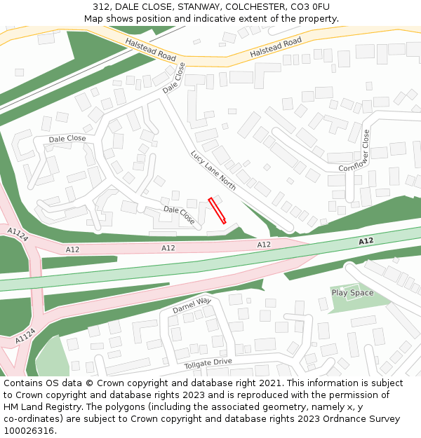 312, DALE CLOSE, STANWAY, COLCHESTER, CO3 0FU: Location map and indicative extent of plot