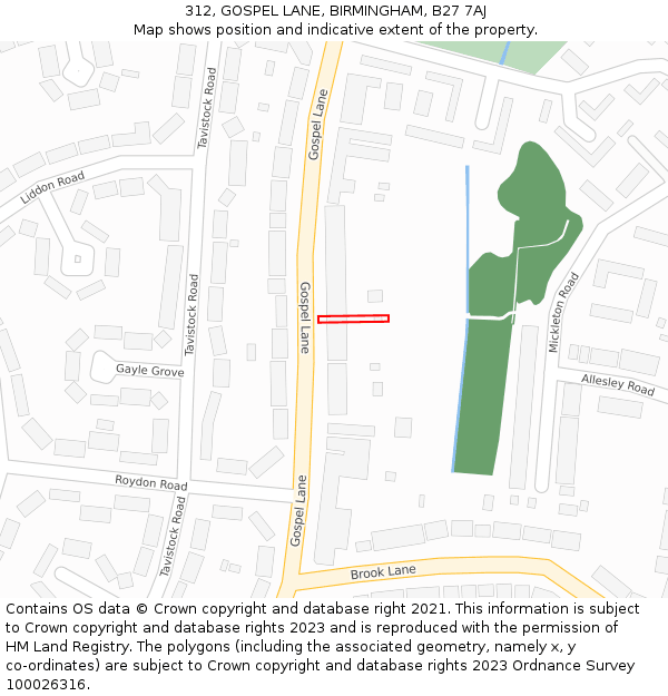 312, GOSPEL LANE, BIRMINGHAM, B27 7AJ: Location map and indicative extent of plot