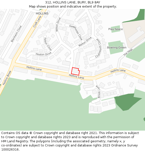 312, HOLLINS LANE, BURY, BL9 8AY: Location map and indicative extent of plot