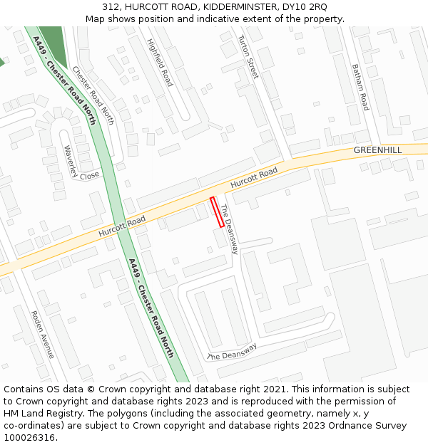312, HURCOTT ROAD, KIDDERMINSTER, DY10 2RQ: Location map and indicative extent of plot