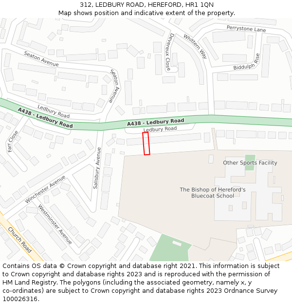 312, LEDBURY ROAD, HEREFORD, HR1 1QN: Location map and indicative extent of plot