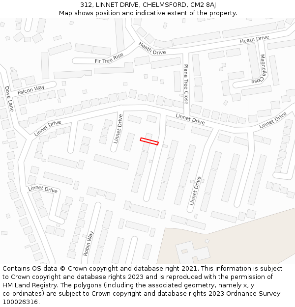 312, LINNET DRIVE, CHELMSFORD, CM2 8AJ: Location map and indicative extent of plot