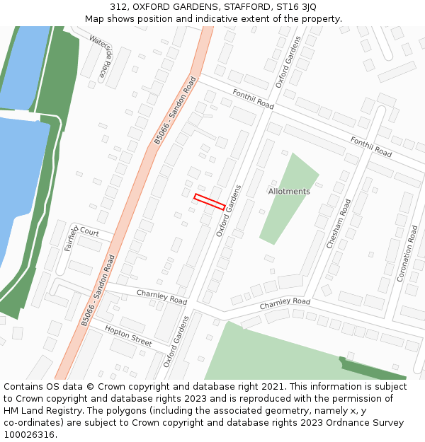 312, OXFORD GARDENS, STAFFORD, ST16 3JQ: Location map and indicative extent of plot