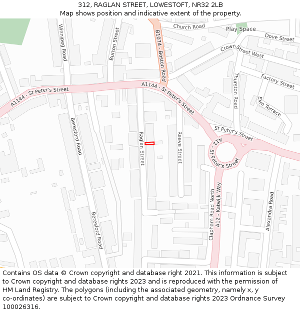 312, RAGLAN STREET, LOWESTOFT, NR32 2LB: Location map and indicative extent of plot