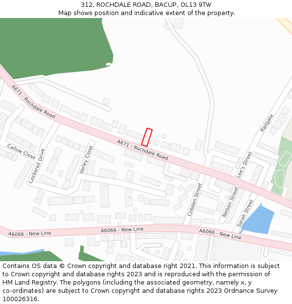312, ROCHDALE ROAD, BACUP, OL13 9TW: Location map and indicative extent of plot