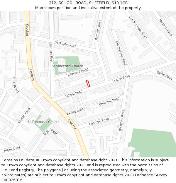312, SCHOOL ROAD, SHEFFIELD, S10 1GR: Location map and indicative extent of plot