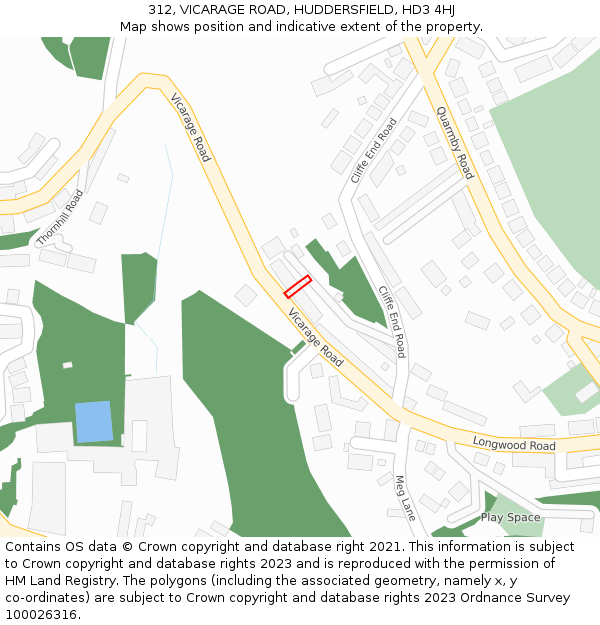 312, VICARAGE ROAD, HUDDERSFIELD, HD3 4HJ: Location map and indicative extent of plot