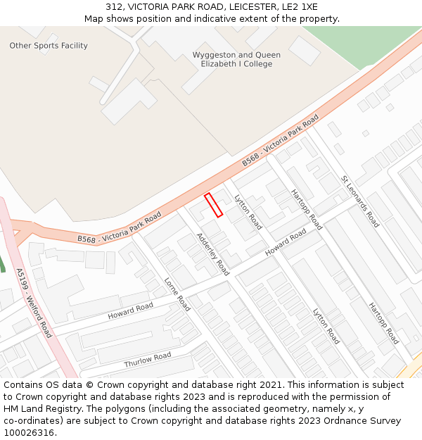 312, VICTORIA PARK ROAD, LEICESTER, LE2 1XE: Location map and indicative extent of plot