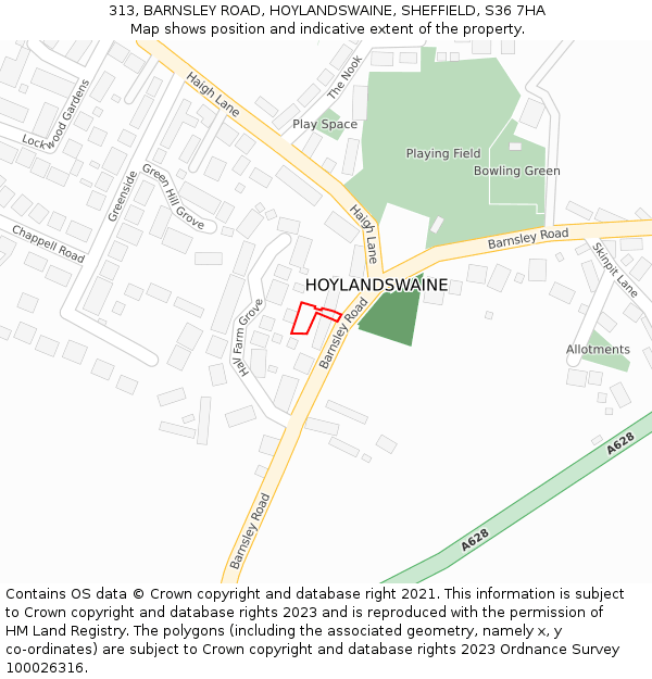 313, BARNSLEY ROAD, HOYLANDSWAINE, SHEFFIELD, S36 7HA: Location map and indicative extent of plot