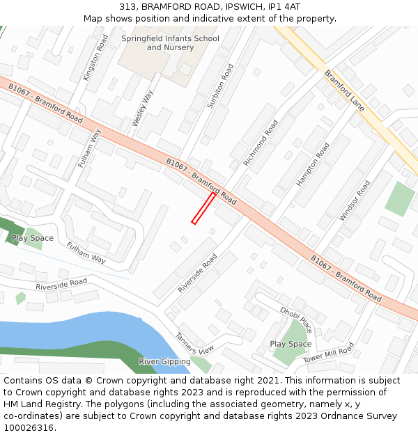 313, BRAMFORD ROAD, IPSWICH, IP1 4AT: Location map and indicative extent of plot