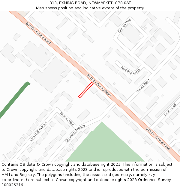 313, EXNING ROAD, NEWMARKET, CB8 0AT: Location map and indicative extent of plot