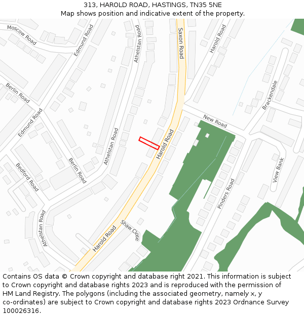313, HAROLD ROAD, HASTINGS, TN35 5NE: Location map and indicative extent of plot