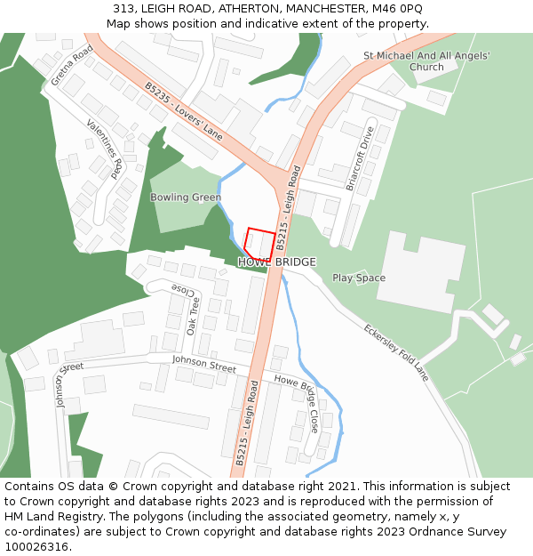 313, LEIGH ROAD, ATHERTON, MANCHESTER, M46 0PQ: Location map and indicative extent of plot