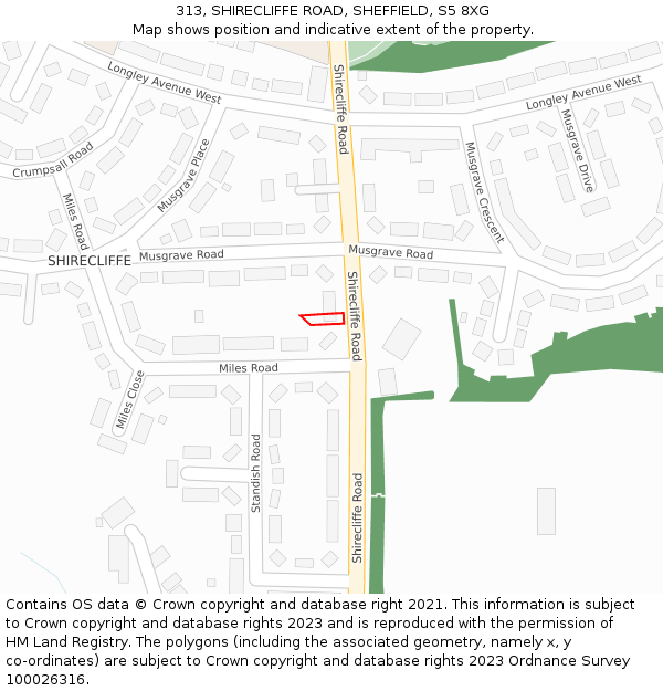 313, SHIRECLIFFE ROAD, SHEFFIELD, S5 8XG: Location map and indicative extent of plot