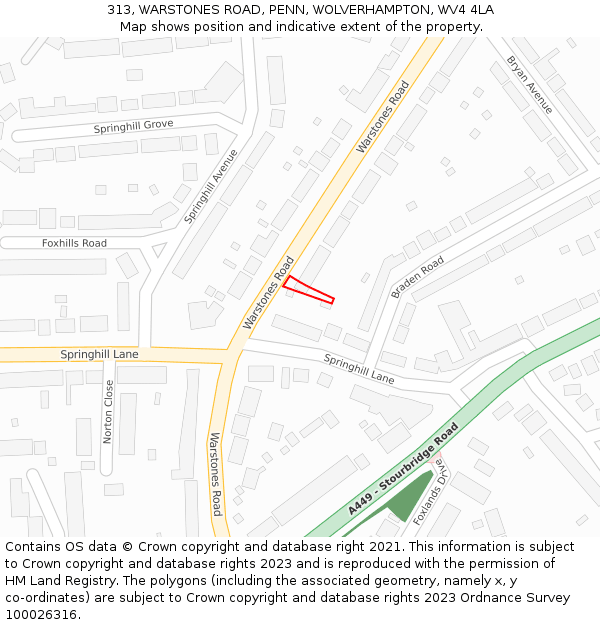 313, WARSTONES ROAD, PENN, WOLVERHAMPTON, WV4 4LA: Location map and indicative extent of plot