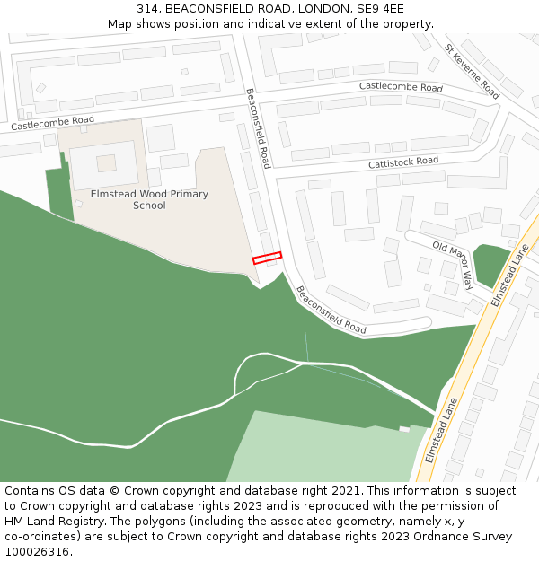 314, BEACONSFIELD ROAD, LONDON, SE9 4EE: Location map and indicative extent of plot