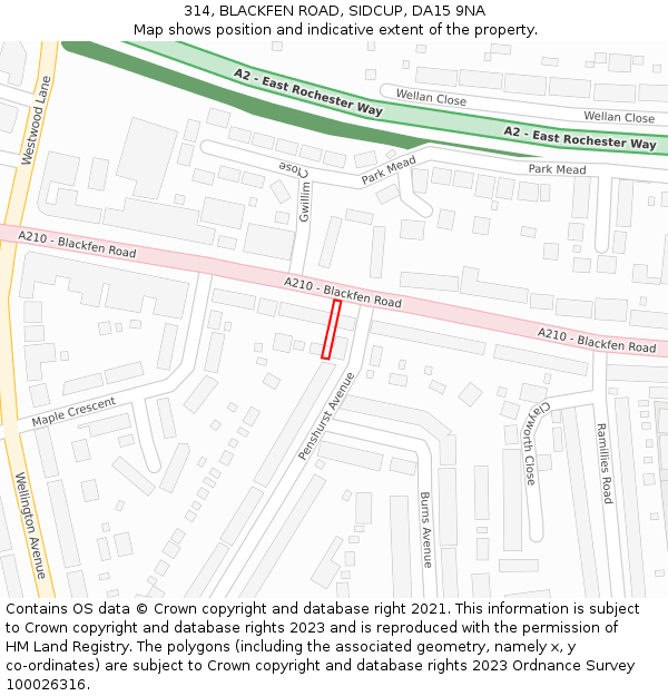314, BLACKFEN ROAD, SIDCUP, DA15 9NA: Location map and indicative extent of plot
