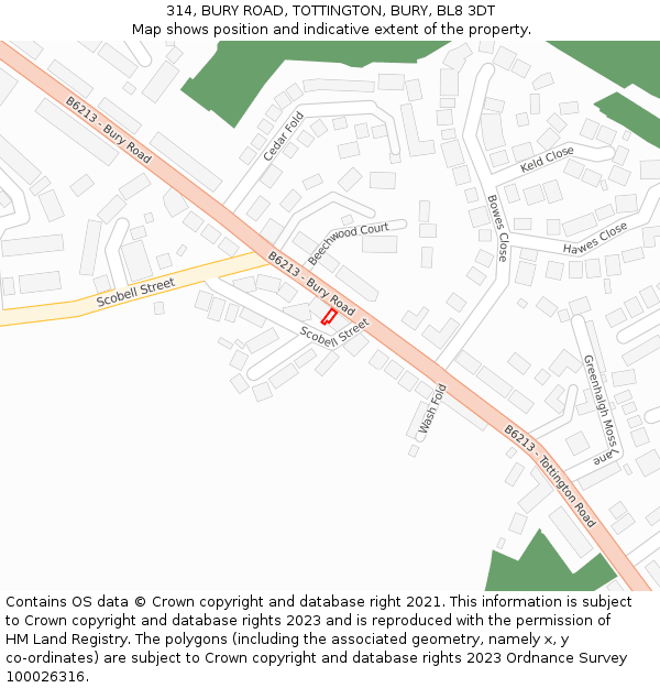 314, BURY ROAD, TOTTINGTON, BURY, BL8 3DT: Location map and indicative extent of plot