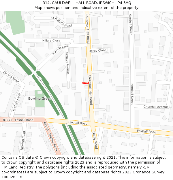 314, CAULDWELL HALL ROAD, IPSWICH, IP4 5AQ: Location map and indicative extent of plot