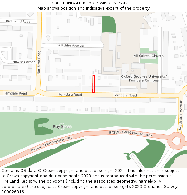 314, FERNDALE ROAD, SWINDON, SN2 1HL: Location map and indicative extent of plot
