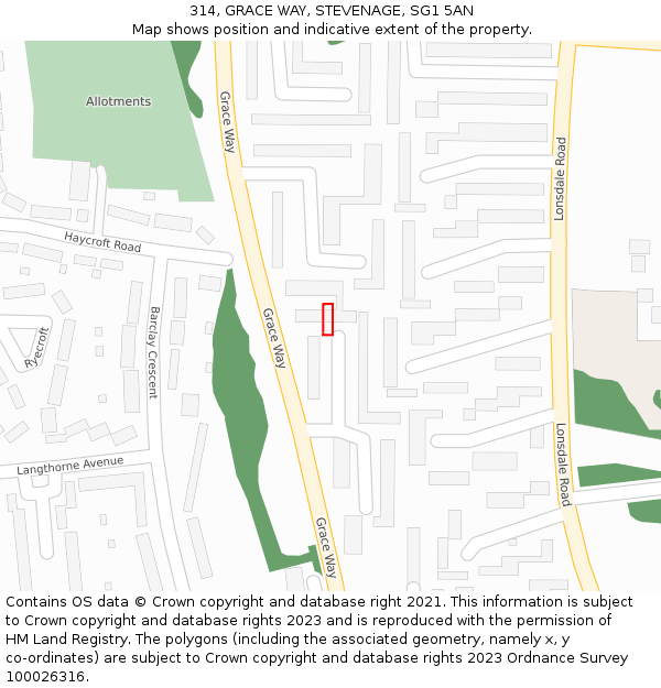 314, GRACE WAY, STEVENAGE, SG1 5AN: Location map and indicative extent of plot