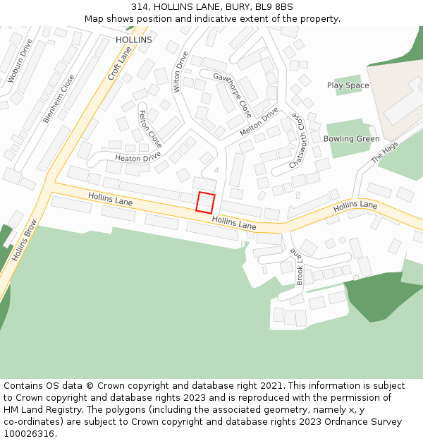 314, HOLLINS LANE, BURY, BL9 8BS: Location map and indicative extent of plot