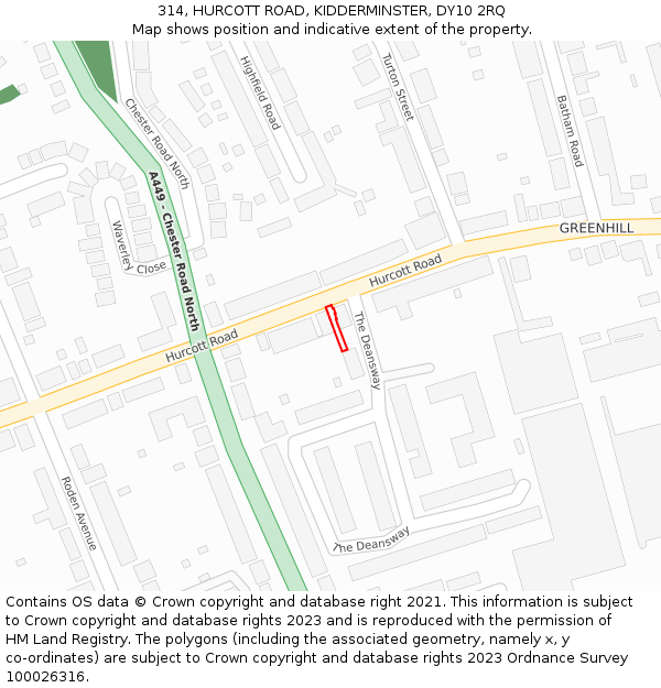 314, HURCOTT ROAD, KIDDERMINSTER, DY10 2RQ: Location map and indicative extent of plot