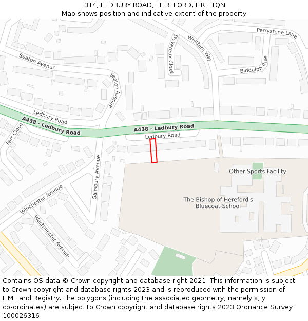 314, LEDBURY ROAD, HEREFORD, HR1 1QN: Location map and indicative extent of plot