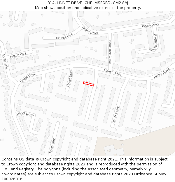 314, LINNET DRIVE, CHELMSFORD, CM2 8AJ: Location map and indicative extent of plot