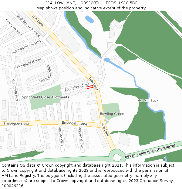 314, LOW LANE, HORSFORTH, LEEDS, LS18 5DE: Location map and indicative extent of plot