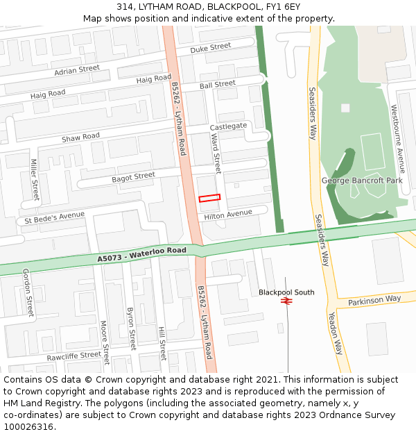314, LYTHAM ROAD, BLACKPOOL, FY1 6EY: Location map and indicative extent of plot