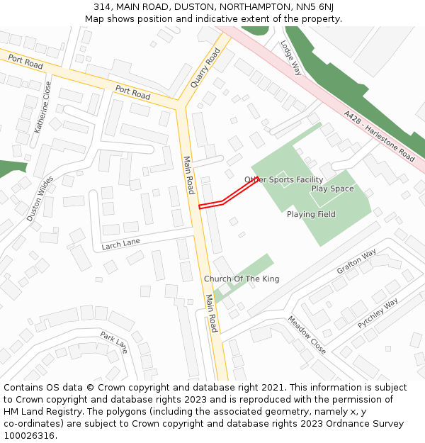 314, MAIN ROAD, DUSTON, NORTHAMPTON, NN5 6NJ: Location map and indicative extent of plot