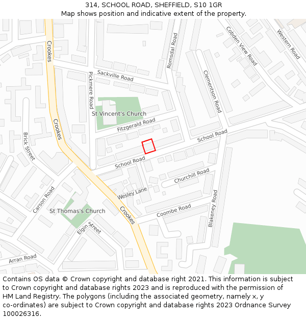 314, SCHOOL ROAD, SHEFFIELD, S10 1GR: Location map and indicative extent of plot