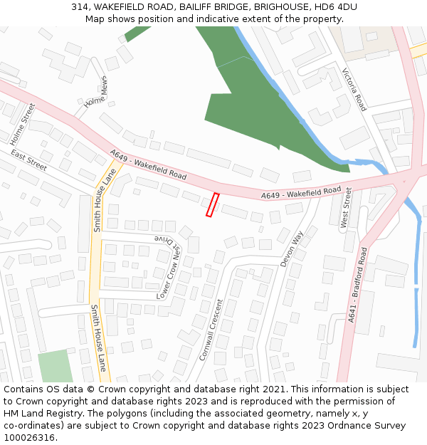 314, WAKEFIELD ROAD, BAILIFF BRIDGE, BRIGHOUSE, HD6 4DU: Location map and indicative extent of plot
