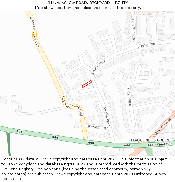 314, WINSLOW ROAD, BROMYARD, HR7 4TX: Location map and indicative extent of plot
