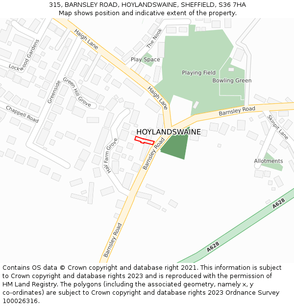 315, BARNSLEY ROAD, HOYLANDSWAINE, SHEFFIELD, S36 7HA: Location map and indicative extent of plot