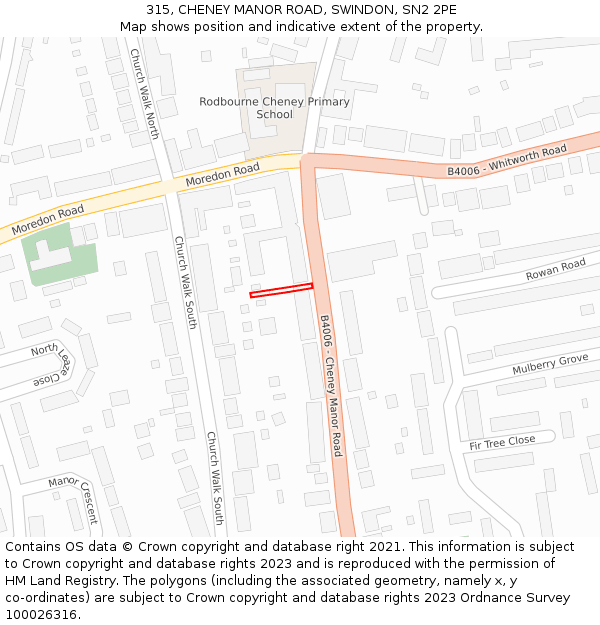 315, CHENEY MANOR ROAD, SWINDON, SN2 2PE: Location map and indicative extent of plot