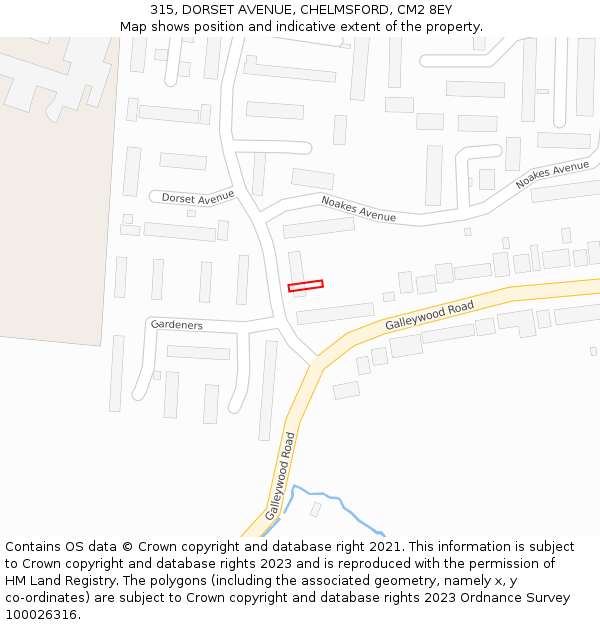315, DORSET AVENUE, CHELMSFORD, CM2 8EY: Location map and indicative extent of plot