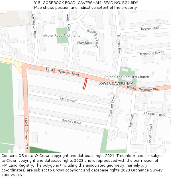 315, GOSBROOK ROAD, CAVERSHAM, READING, RG4 8DY: Location map and indicative extent of plot