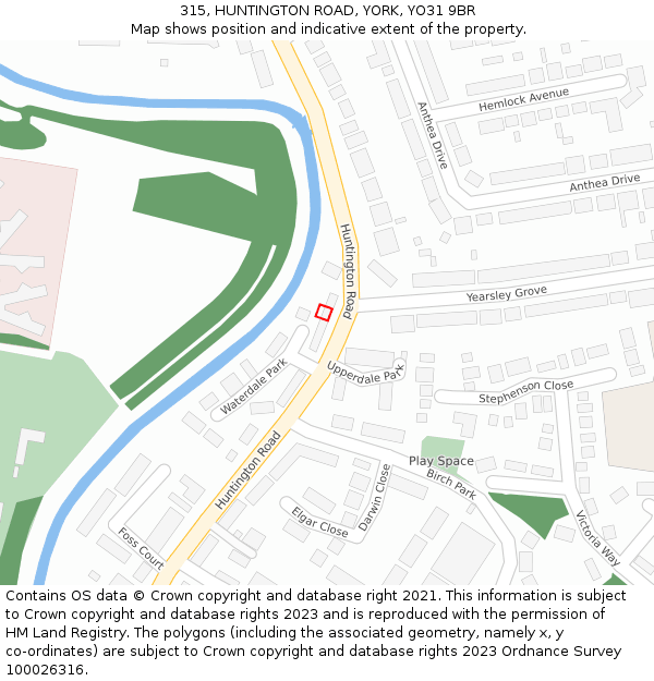 315, HUNTINGTON ROAD, YORK, YO31 9BR: Location map and indicative extent of plot