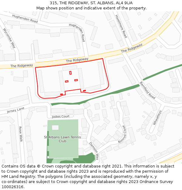 315, THE RIDGEWAY, ST. ALBANS, AL4 9UA: Location map and indicative extent of plot
